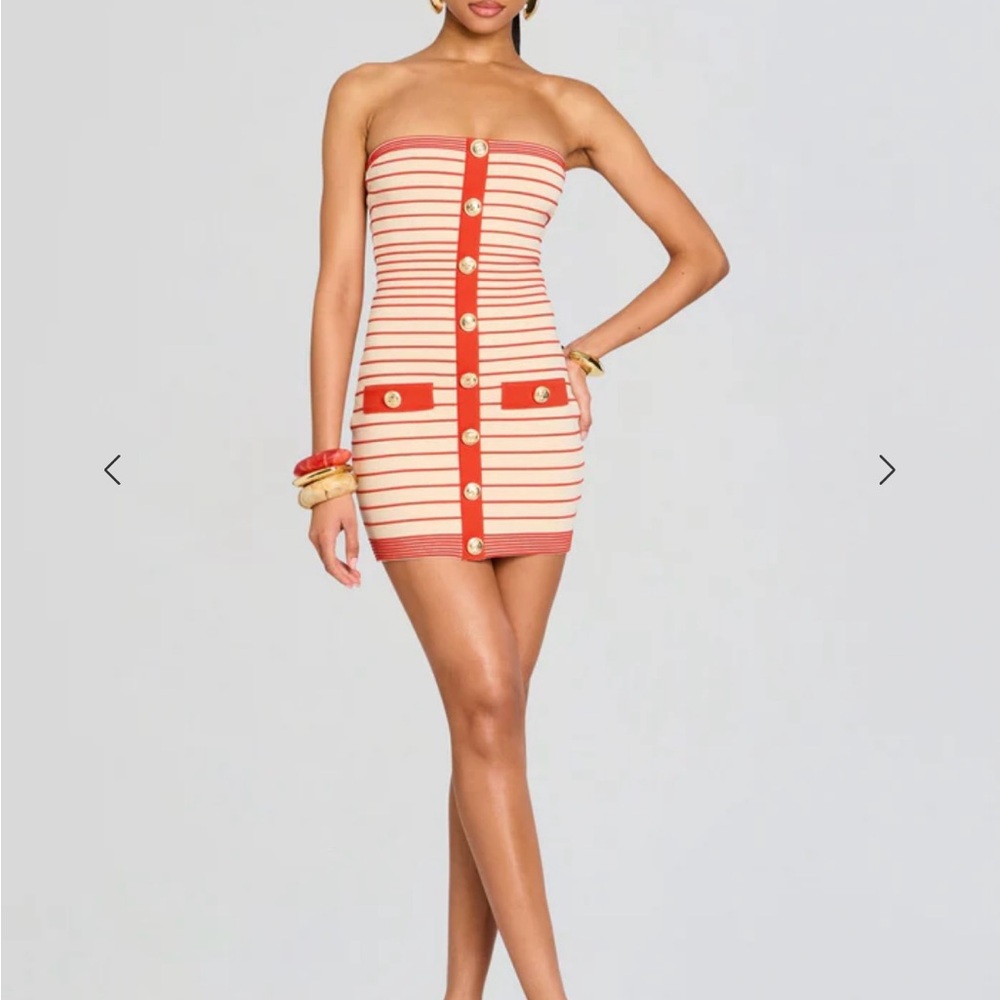 Striped Strapless Button-Front Dress